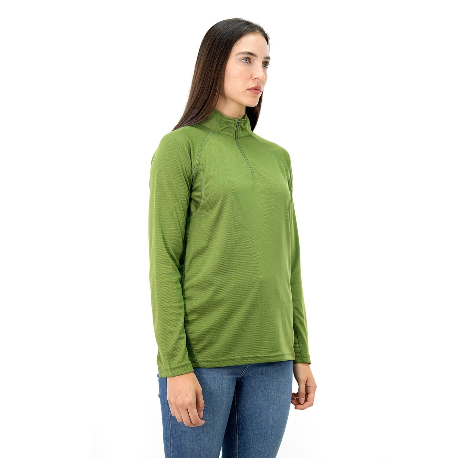 Polera Quebec Half-zip Mujer Verde Oliva image number 1.0